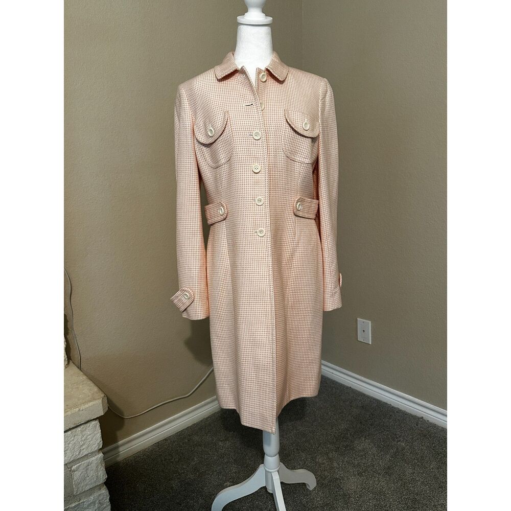 Ann Taylor LOFT Peach Cream Houndstooth Belted Trench Coat 10